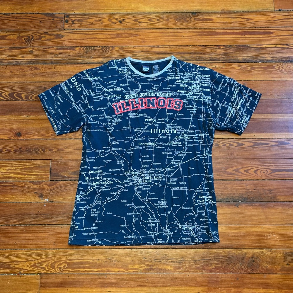 State of Mind Navy Illinois Map T-Shirt Sz L